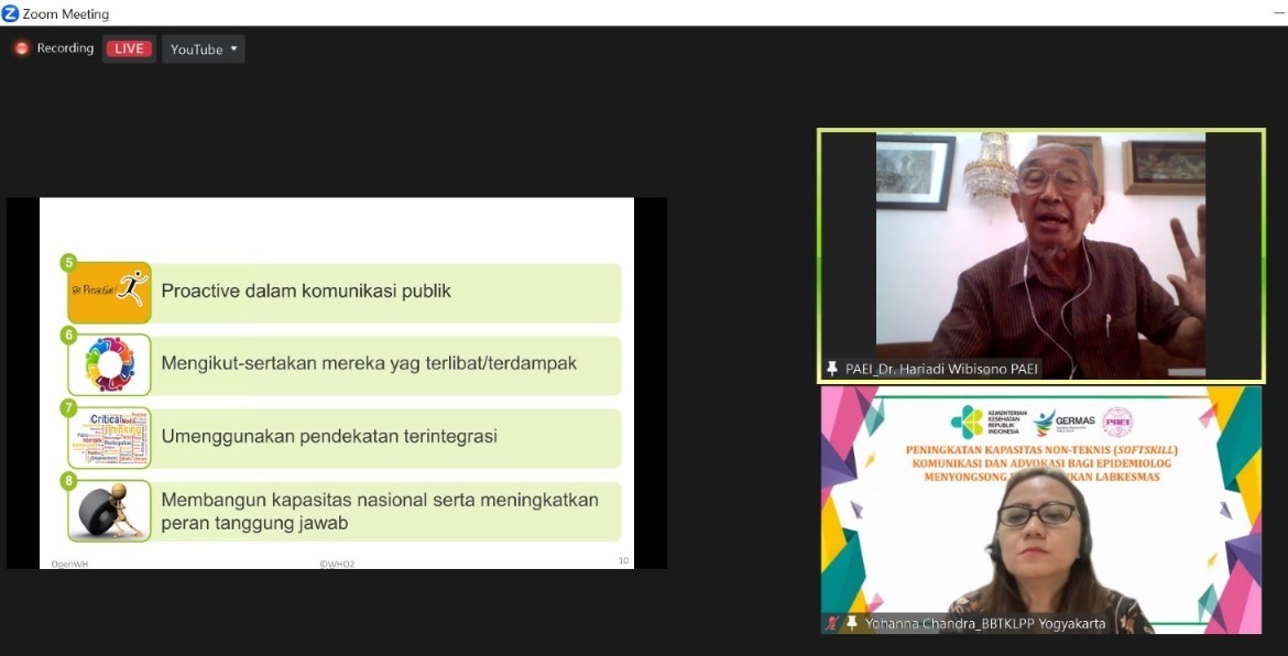 Webinar “Peningkatan Kapasitas Non-Teknis (Softskill) Komunikasi Dan Advokasi Bagi Epidemiolog Menyongsong Pembentukan Labkesmas” Di BBTKLPP Yogyakarta